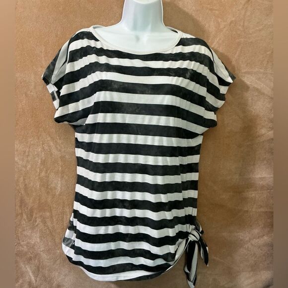 Michael Kors Black and White Striped Tee size small - Picture 1 of 11